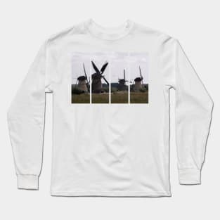 Wonderful landscapes in the Netherlands. Historic dutch windmills in Kinderdijk in a cloudy autumn day. Unesco site. Natural view from distance. Long Sleeve T-Shirt